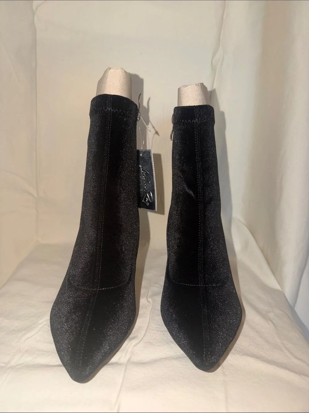 Black Velvet Pointed Ankle Booties - Women